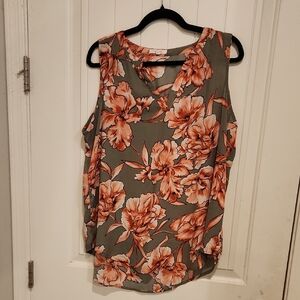 Maurices Floral Sleeveless Blouse - Olive and Coral
